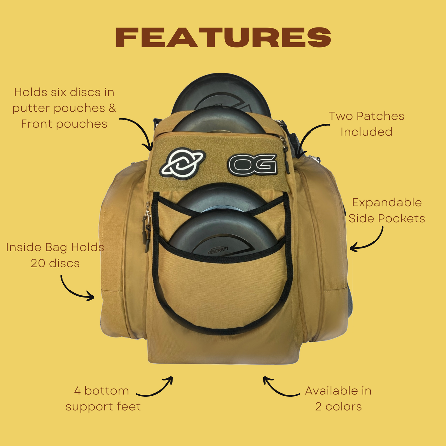 Discology Disc Golf OG V2 Disc Golf Bag - Coyote Tan